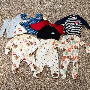 Carter's Footie Pajamas 0-3 Months 0-3M Animal Stripes Reindeer Pumpkin HOLIDAY